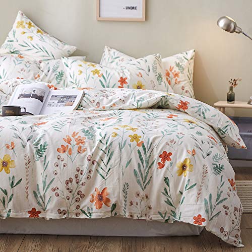 VKStar Botanical Blooming Flowers Duvet Cover Set Garden Style Floral Women Bedding Set Botanic Blossom Chic Teenagers/Students Duvet Cover with Zipper Closure (Full/Queen, 3pcs)