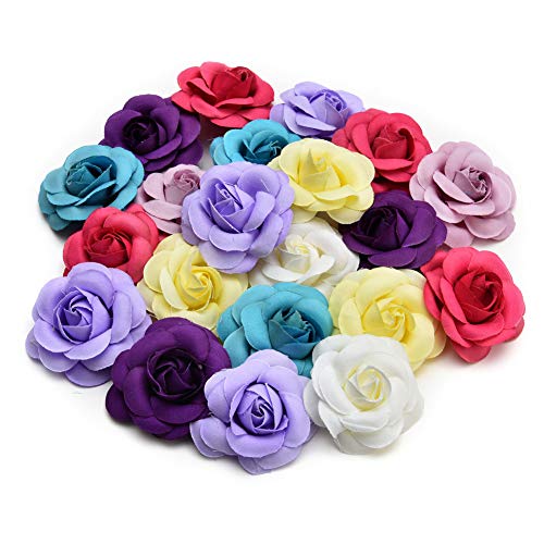 Artificial Flowers Fake Flower Heads in Bulk Wholesale for Crafts Rose Head Silk Rose Bud Wedding Decoration DIY Party Home Decor Wreath Headdress Accessories 20pcs 5cm (Colorful)