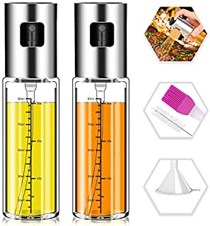 Olive Oil Sprayer,Norbase 2pack Oil Dispenser Mister for Cook Refillable Oil Vinegar Dispenser Glass Bottle with Measurements for BBQ Baking Roasting Frying Oil Control Diet 100ml with Brush Funnel