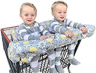 Twin Double Shopping Cart Cover for Baby Siblings with Carrying Case. Guaranteed to Fit Wholesale Warehouse Grocery Stores Like Costco SAMS Club (Gray Medallion)