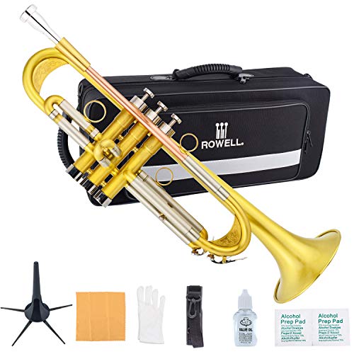 ROWELL Trumpet Bass Standard Bb Trumpet Set for Student Beginner and Professional with Deluxe Hand Case,Gloves,7C Mouthpiece and Trumpet Clean Kit (Antique Finished)