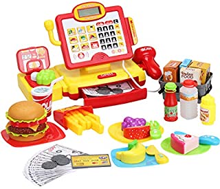 FS Toys Pretend Play Calculator Cash Register with Real Scanner, Microphone, Play Food, Supermarket Cashier, Great Pre-School Gift for Kids, Toddlers, Boys & Girls, Ages 3 4 5 6 7 8