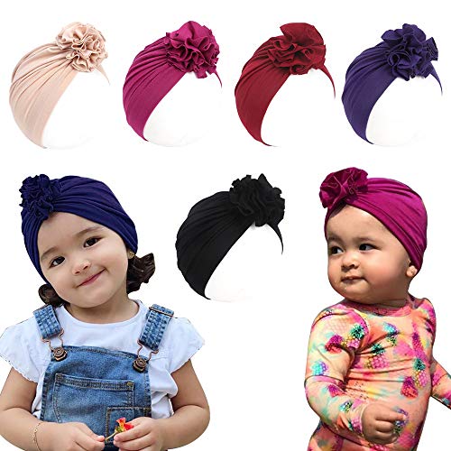 Newborn Baby Hospital Hat Soft Cotton Toddler Kids Girl Head Wrap with Big Bow Cap (Baby, 5 Pcs Flower/3m-3years-2)