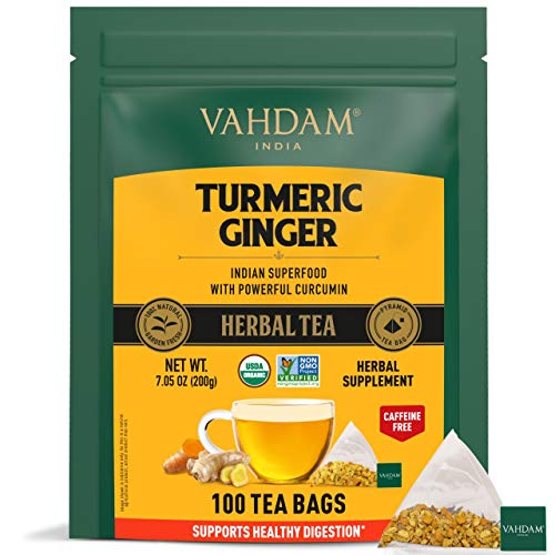 VAHDAM, ORGANIC Turmeric + Ginger Herbal Tea (100 Tea Bags | Powerful Superfood | Wellness & Healing Properties of Turmeric & Ginger |100% Natural | No Caffeine, Helps in Digestion