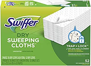 Swiffer Sweeper Dry Mop Refills for Floor Mopping and Cleaning, All Purpose Floor Cleaning Product, Unscented, 52 Count (Packaging May Vary)