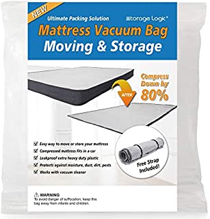 (Queen/Full/Full-XL) Foam Mattress Vacuum Bag for Moving/Storage-Compress Mattress by 80%, Vacuum Seal Mattress Bag, Leakproof & Sealable Vacuum Bag for Mattress, Mattress Storage Bag Includes Straps