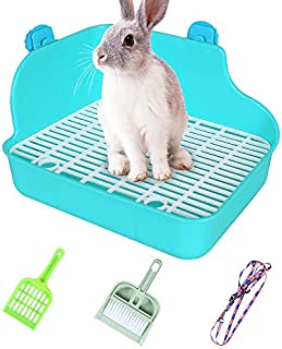 Hptmus-Rabbit Litter Box-Litter Box-Guinea Pig Litter Box-Ferret Litter Box-Corner Litter Box Bedding Rabbit Cage Accessories Corner Potty Trainer for Small Animals,Turquoise