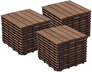 Yaheetech Interlocking Patio Deck Tiles 12 x 12in Wood Floor Tiles 33pcs Brown Wooden Flooring for Patio Garden Deck Poolside