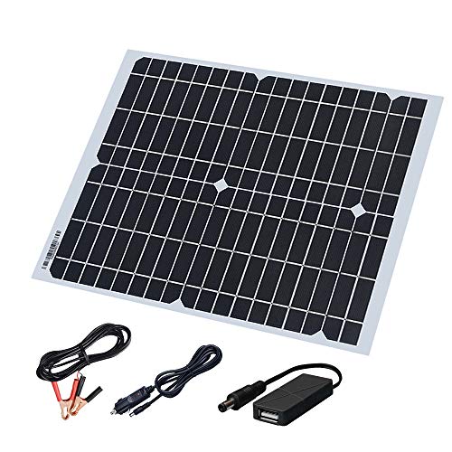 20 Watt 18 Volt Monocrystalline Flexible Solar Panel Kit,Solar Cable with 5V USB,Cigarette LighterAlligator Clip Charge for Mobile Phone car Battery and Other Electronic Devices