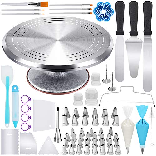 Kootek 177 Pcs Cake Decorating Kits Supplies - Aluminium Alloy Revolving Cake Turntable, Numbered Cake Decorating Tips and Frosting Tools for Baking Cupcake Cookie Muffin Kitchen Utensils