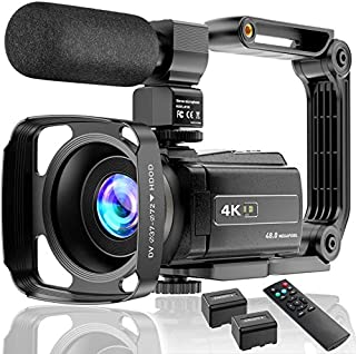 Video Camera 4K Camcorder Ultra HD 48MP Vlogging Camera for YouTube WiFi Night Vision Camcorder Touch Screen 16X Digital Zoom Vlog Camera Recorder with Microphone Remote Stabilizer Hood Batteries