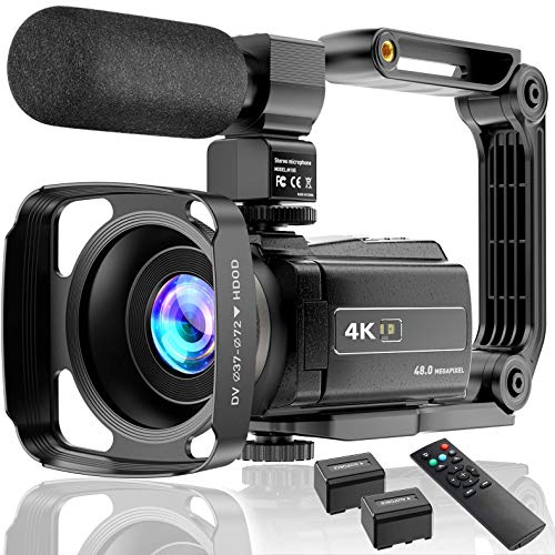 Video Camera 4K Camcorder Ultra HD 48MP Vlogging Camera for YouTube WiFi Night Vision Camcorder Touch Screen 16X Digital Zoom Vlog Camera Recorder with Microphone Remote Stabilizer Hood Batteries