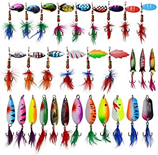 Fishing Spoon Lures Kit  30pcs Colorful Casting Spinner Baits Assorted Fish Hooks Metal Tackle Lures for Trout Bass Pike Salmon Walleye Fishing