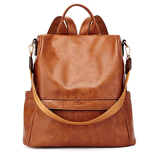 CLUCI Women Backpack Purse Fashion Vintage Leather Large Travel Ladies Shoulder Bags Two-Toned Brown