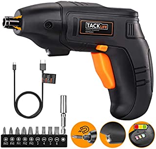 TACKLIFE Electric Screwdriver, 4V Max Cordless Screwdriver Rechargeable with Micro USB, Front LED Light, 10 pcs Screwdriver Bits, 3 Battery Indicator, Compact and Lightweight Design SDP60DC