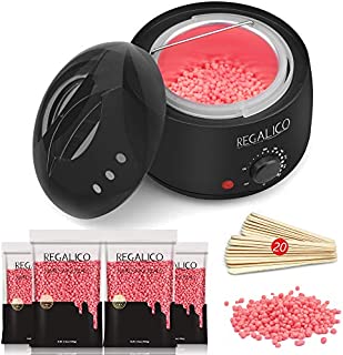 Waxing Kit for Women, Regalico Wax Warmer with 4 Bags Painless Hard Wax Beans Hair Removal Kit (3.5oz/Bag) 20 Wax Applicator Sticks, At Home Waxing Kit for Eyebrow,Armpit, Bikini, Brazilian