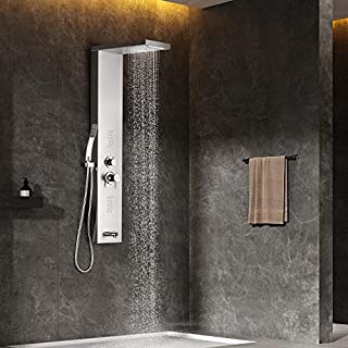 Adbatnos Shower Panel Multifunctional Shower Panel System Shower Tower, Rainfall Waterfall Spout, 2 Massage Jets, Tub Spout and Handheld Shower, 304 Stainless Steel Shower Panel with Body Jets