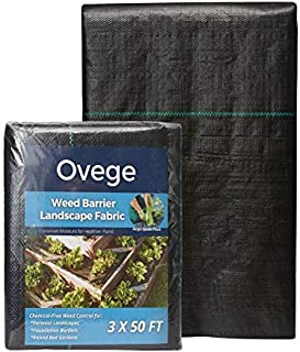 Ovege 3 x 50 Ft Heavy-Duty Weed Barrier Landscape Fabric 3.3oz Ground Cover for Weed Control