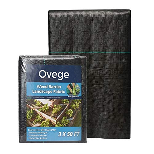 Ovege 3 x 50 Ft Heavy-Duty Weed Barrier Landscape Fabric 3.3oz Ground Cover for Weed Control