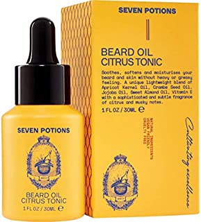 Beard Oil 1 fl oz by Seven Potions. Gentle Beard Softener. Stops Beard Itch. 100% Natural, Organic, Beard Conditioning Oil With Citrus Scent & Jojoba Oil (Citrus Tonic)