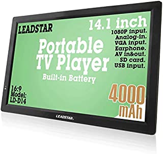 LEADSTAR 14 Inch Portable Digital ATSC TFT HD Screen Freeview LED TV for Car, Caravan, Camping, Outdoor or Kitchen. Built-in Battery Television/Monitor with Multimedia Player Support USB Card LEADSTAR