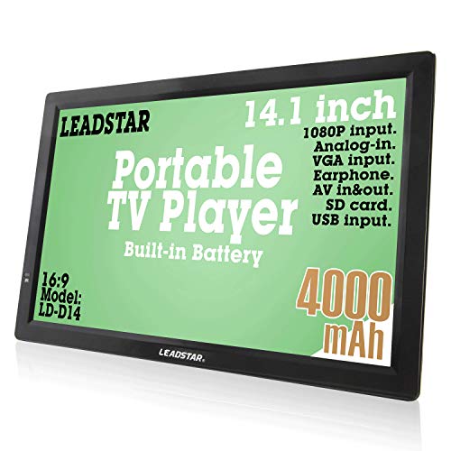 LEADSTAR 14 Inch Portable Digital ATSC TFT HD Screen Freeview LED TV for Car, Caravan, Camping, Outdoor or Kitchen. Built-in Battery Television/Monitor with Multimedia Player Support USB Card LEADSTAR