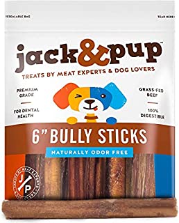 Jack&Pup 6-inch Premium Grade Odor Free Bully Sticks Dog Treats [Thick-Size]  6 Long All Natural Gourmet Dog Treat Chews  Fresh and Savory Beef Flavor  30% Longer Lasting (3 Piece Pack)