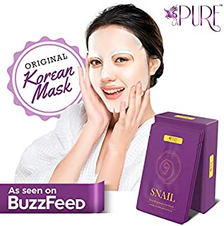 LA PURE Korean Face Mask - Hydrating Sheet Mask, Beauty Snail Mask, Anti-Wrinkle Korean Skin Care, Anti-Aging Sheets Pack, Hydration Mask, Deep Moisturizing Facemask, 10 Facial Masks for Women & Men