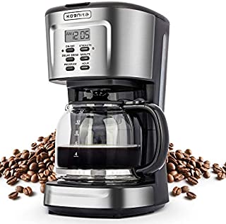 Coffee Machine, 2-12 Cup Programmable Coffee Maker, Small Stainless Steel Coffee Maker with Auto Shut-off, Non-stick Heating Plate, Glass Carafe, ETL Listed