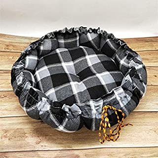 Super Soft Dog & Cat Bed -Fluffy Pet Bed All Season-Machine Wash & Dryer Friendly-Anti-Slip Pet Beds -Black Grid_Medium 50-60cm