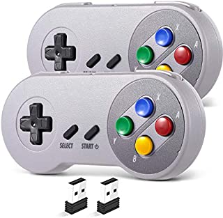 2 Pack 2.4 GHz Wireless USB Controller Compatible with SNES Games, SAFFUN SNES Retro USB PC Super Classic Controller for Windows PC MAC Linux Genesis Raspberry Pi Retropie (Multicolored Keys)