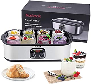 Yogurt Maker Automatic Digital Yoghurt Maker Machine with 8 Glass Jars 48 Ozs (6Oz Each Jar) LCD Display with Constant Temperature Control Stainless Steel Design for Home Use