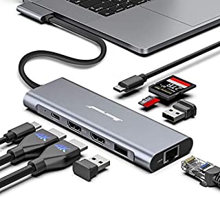 MacBook Pro Docking Station, 4K Triple Display Hiearcool 9 in 2 Laptop Docking Station Compatible for MacBook Pro/Air Thunderbolt 3 Multiport Docker USB C Dongle (2HDMI PD3.0 SD TF Reader RJ45 2USB)