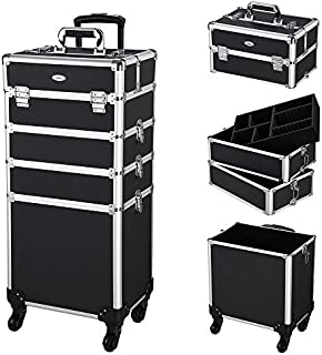 AW Classic Black Rolling Makeup Case 4in1 Cosmetic Lockable Trolley Freelance Makeup Artist Travel Train Case Storage