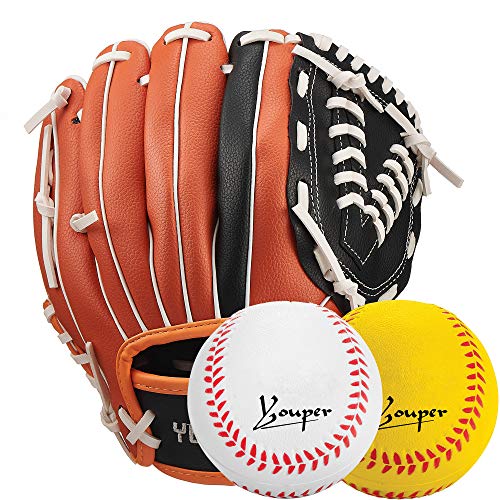 Youper Sports Teeball Glove & 2 Balls Set, Youth Baseball Glove & Soft Foam Baseballs Included - 9.5