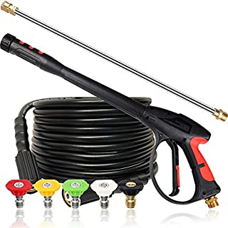 TOOLCY Pressure Washer Gun, 4000 PSI Power Washer Gun with Pressure Washer Hose 25 FT & Pressure Washer Wand & 5 Spray Nozzle Tips for Car Cleaning,Roof Washing