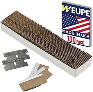 WEUPE Razor Blades Utility: Single Edge Razor Blades 100 Pack, Razor Blade Scraper Refills, Steel Box Cutter Blades USA-Made, Safety Straight Edge Razor Blades, Paint Scraper Razor Blade