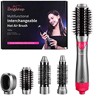 Brightup Hot Air Brush, Hair Dryer Brush& Styler Volumizer, Negative Ionic Electric Blow Dryer Brush & Curler Straightener Styler, 4 in 1 Detachable Brush Kit with Interchangeable Brush Head