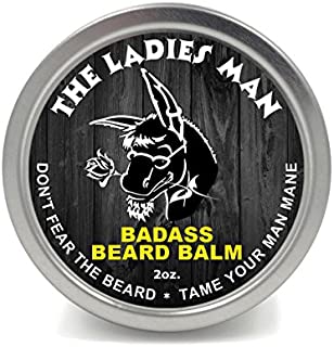 Badass Beard Care Beard Balm - The Ladies Man Scent, 2 Ounce - All Natural Ingredients, Soften Hair, Hydrate Skin to Get Rid of Itch and Dandruff, Promote Healthy Growth