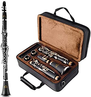 EASTROCK Clarinet Bb Flat 17 Nickel Keys Student Clarinet with 2 Barrels,Hard Case,Stand and Clarinet Cleaning Kit(Black Clarinet)