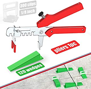 YEFU Tile Leveling System 1/8'' Kit Include 300 PCS Tile Spacers Clips and 120 PCS Reusable Wedges and 1 pc Floor Tiles Pliers for Kitchen Living Room Shower Base Tile Leveler Tools for Installation