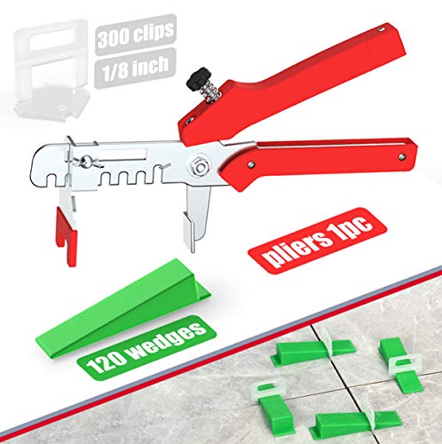 YEFU Tile Leveling System 1/8'' Kit Include 300 PCS Tile Spacers Clips and 120 PCS Reusable Wedges and 1 pc Floor Tiles Pliers for Kitchen Living Room Shower Base Tile Leveler Tools for Installation