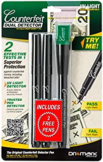 Dri Mark Dual Test - The Original Smart Money Pen with UV LED Cap Counterfeit Detector System - Plus 2 Free Detector Pens - Money Loss Prevention - Fraud Protection