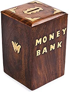 Rusticity Wood Coin Bank, Safe Piggy Bank, Mini Money Bank, Wood Piggy Banks for Kids and Adults -Butterfly Motif | Handmade Coin Banks| (6x4 in)