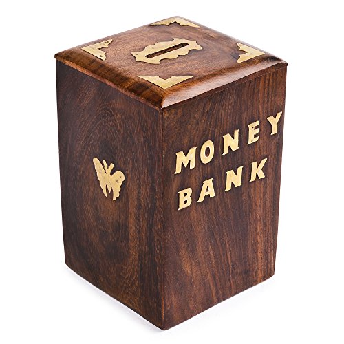 Rusticity Wood Coin Bank, Safe Piggy Bank, Mini Money Bank, Wood Piggy Banks for Kids and Adults -Butterfly Motif | Handmade Coin Banks| (6x4 in)