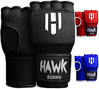 Hawk Padded Inner Gloves Training Gel Hand Wraps for Boxing Quick Wraps Men & Women Kickboxing Muay Thai MMA Bandages Fist Knuckle Wrist Protector Handwraps (Pair) (Black, L/XL)