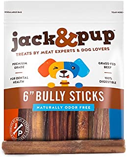 Jack&Pup 6-Inch Premium Grade Odor Free Bully Sticks Dog Treats [Thick-Size] - 6