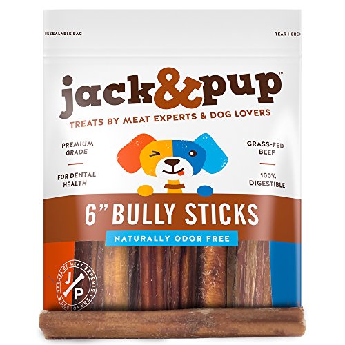 Jack&Pup 6-Inch Premium Grade Odor Free Bully Sticks Dog Treats [Thick-Size] - 6