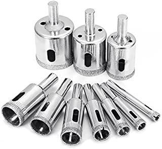 Diamond Drill Bits, Baban 10Pcs Hole Saw Diamond Drill Bit Hollow Core Drill Bit Set for Diamond Coating, Carbon Steel for Glass, Ceramics, Porcelain, Ceramic Tile, Marble, 6-32mm