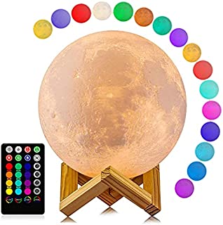 Moon Lamp, LOGROTATE 16 Colors LED Night Light 3D Print Moon Light with Stand & Remote/Touch Control and USB Rechargeable, Moon Light Lamps for kids friends Lover Birthday Gifts (Diameter 4.8 INCH)